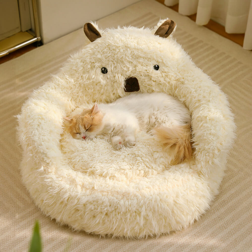 Alpaca-shaped, fluffy, warm, detachable dog and cat bed