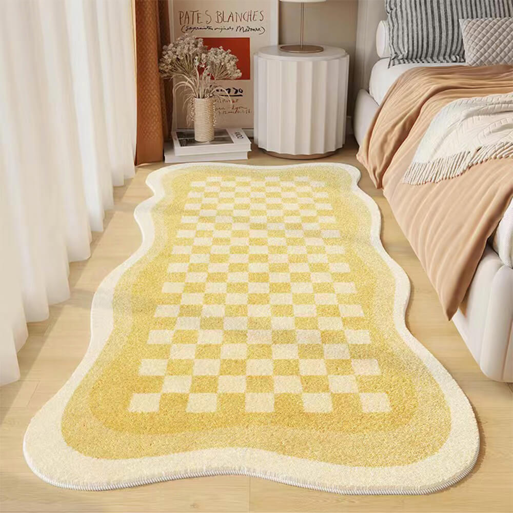 Faux Cashmere Checkered Cozy Nightstand Rug Irregular Shape Rug