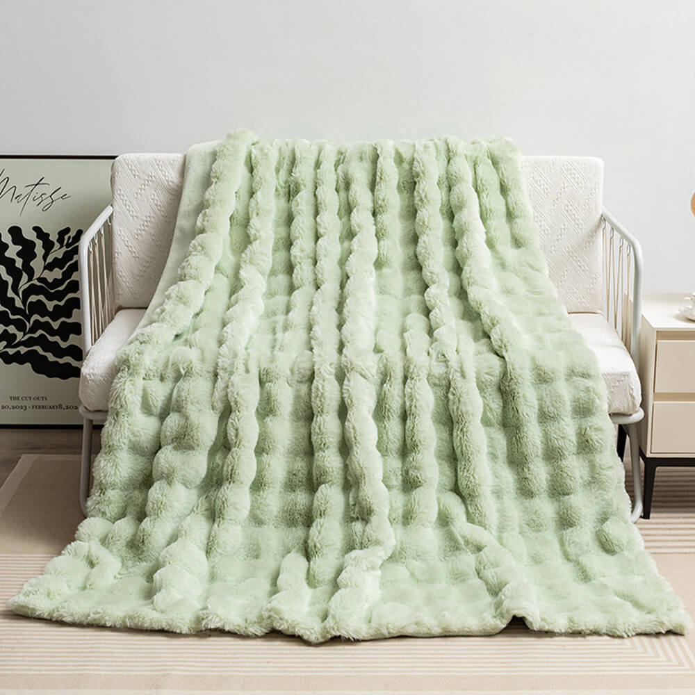 Premium Bubble Double Layer Thick Faux Rabbit Fur Blanket