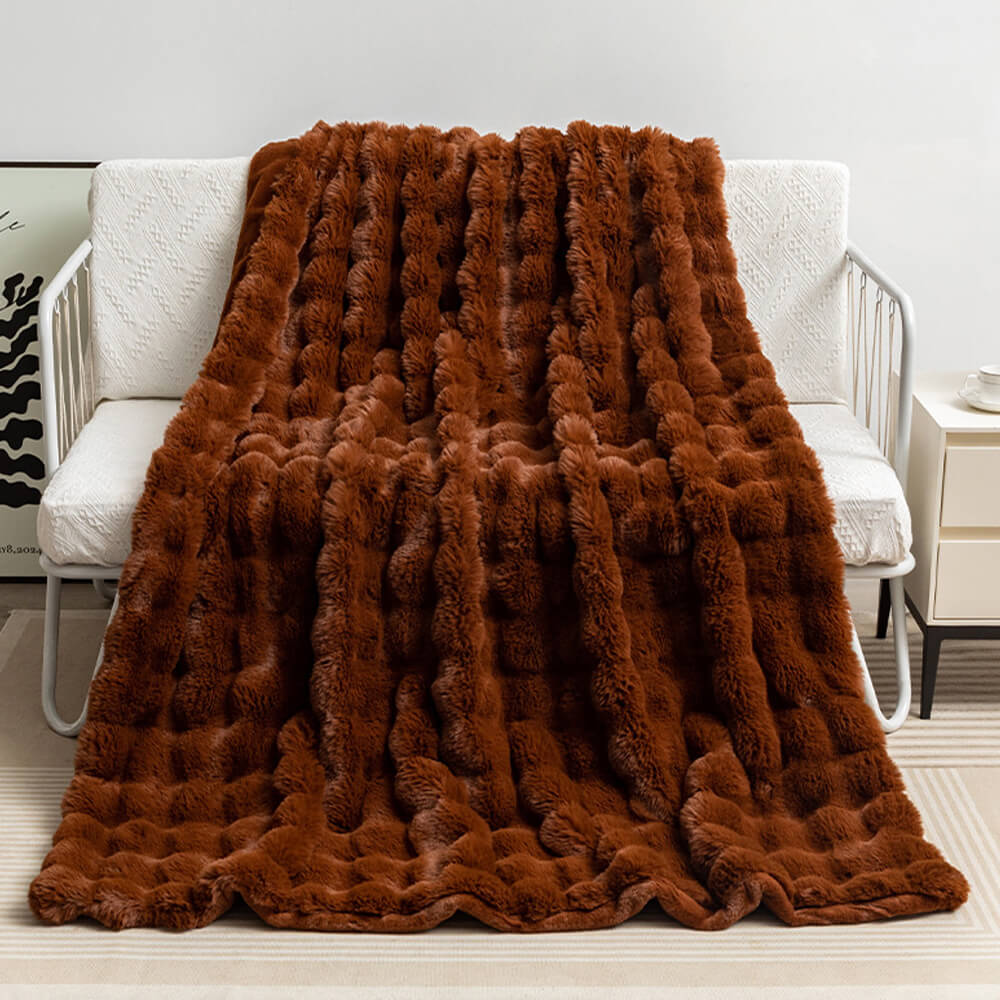 Premium Bubble Double Layer Thick Faux Rabbit Fur Blanket