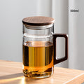 GIANXI Tea cup with moon filter Japanese wooden handle heat-resistant glass cups tea leaf separation tea cup set