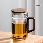 GIANXI Tea cup with moon filter Japanese wooden handle heat-resistant glass cups tea leaf separation tea cup set