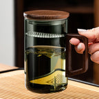 GIANXI Tea cup with moon filter Japanese wooden handle heat-resistant glass cups tea leaf separation tea cup set