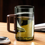 GIANXI Tea cup with moon filter Japanese wooden handle heat-resistant glass cups tea leaf separation tea cup set