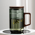GIANXI Tea cup with moon filter Japanese wooden handle heat-resistant glass cups tea leaf separation tea cup set
