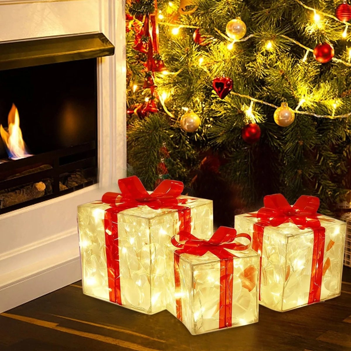 LED Christmas Gift Box with 100 Warm White Lights