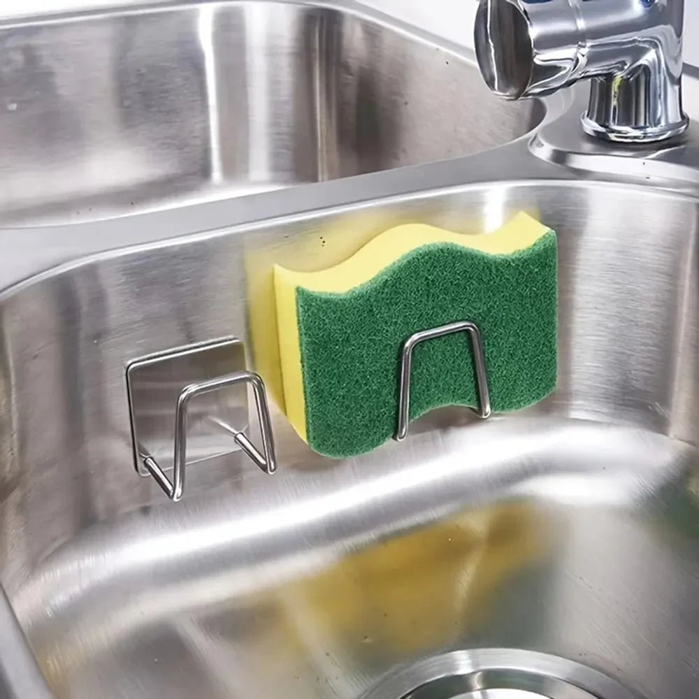 Space-saving stainless steel sponge holder for sinks
