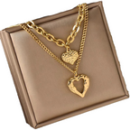 Chic Double-Layer Heart & Cuban Link Chain Choker Necklace