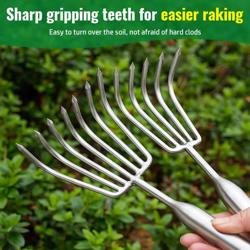 Garden rake made of stainless steel — Sturdy hand rake with non-slip grip