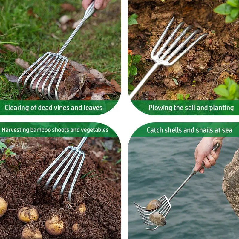 Garden rake made of stainless steel — Sturdy hand rake with non-slip grip