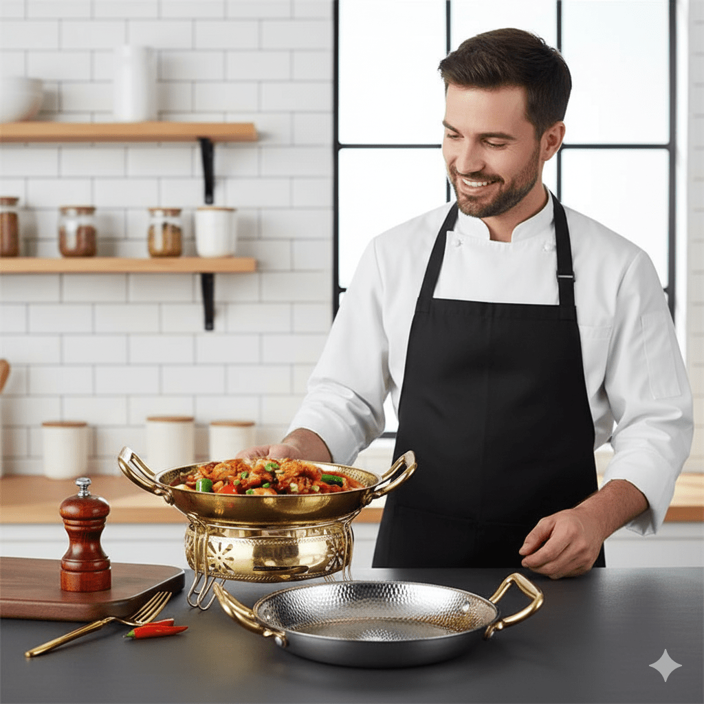 Hammered stainless steel pot for frying, sauces & versatile cooking