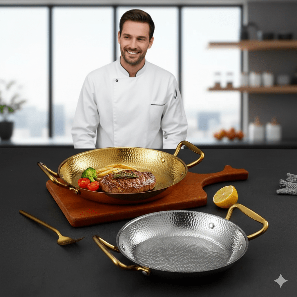 Hammered stainless steel pot for frying, sauces & versatile cooking