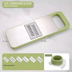 Vegetable slicer and grater with 6 blades made of stainless steel and safety device
