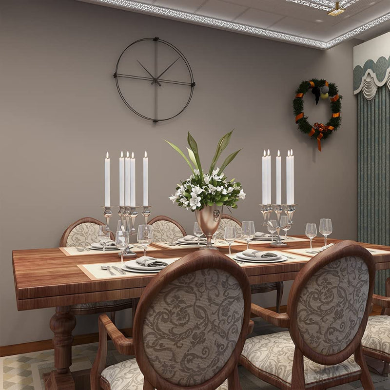 Flame-free flickering taper candles with 2 remote controls and timer, real wax 3D wick light window candles battery-operated, Christmas home wedding decor