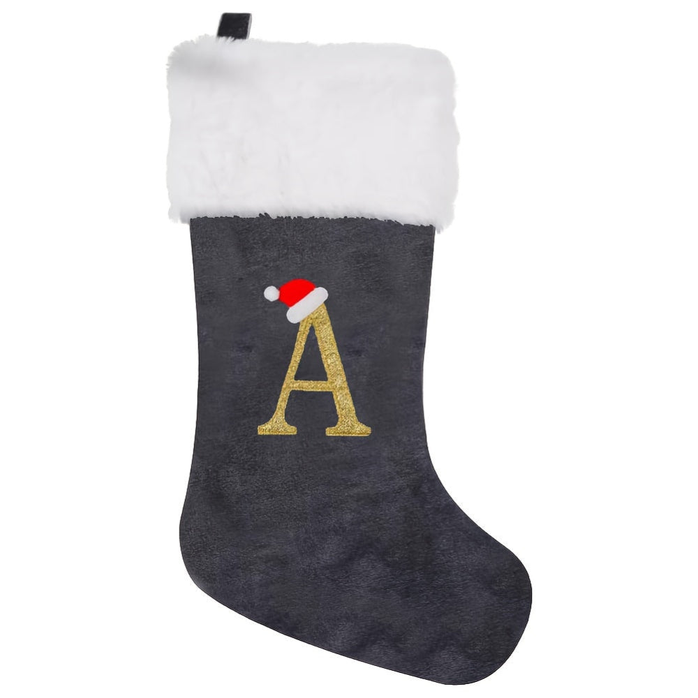 Personalized Velvet Christmas Stocking with Monogram – Modern Gray Design
