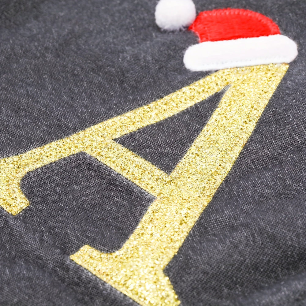 Personalized Velvet Christmas Stocking with Monogram – Modern Gray Design