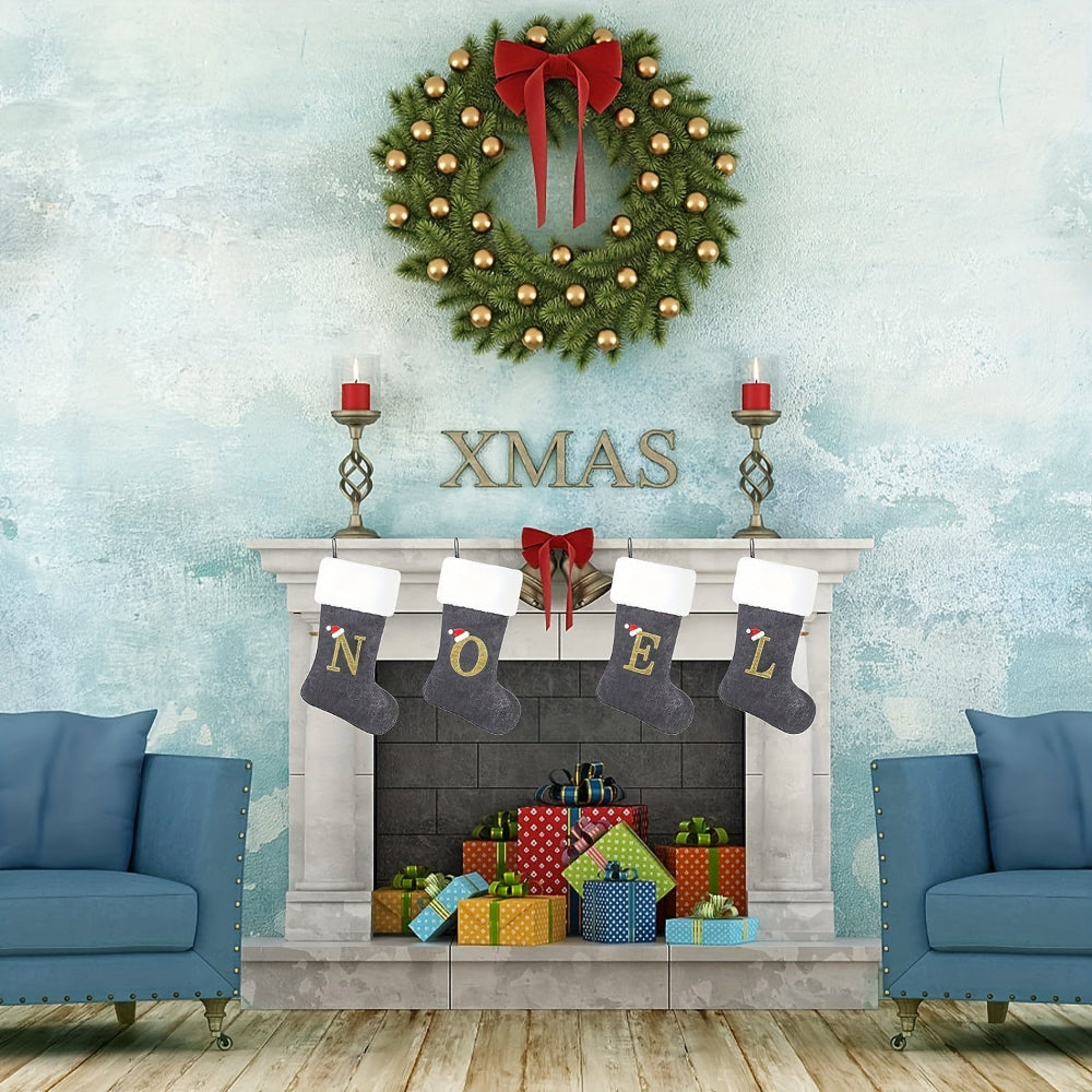Personalized Velvet Christmas Stocking with Monogram – Modern Gray Design