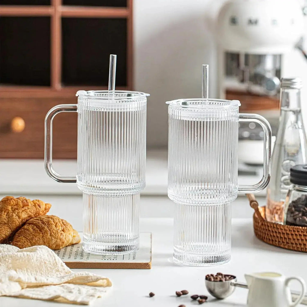 Ribbed Borosilicate Glass Cup — Heat Resistant with Spill PRedection