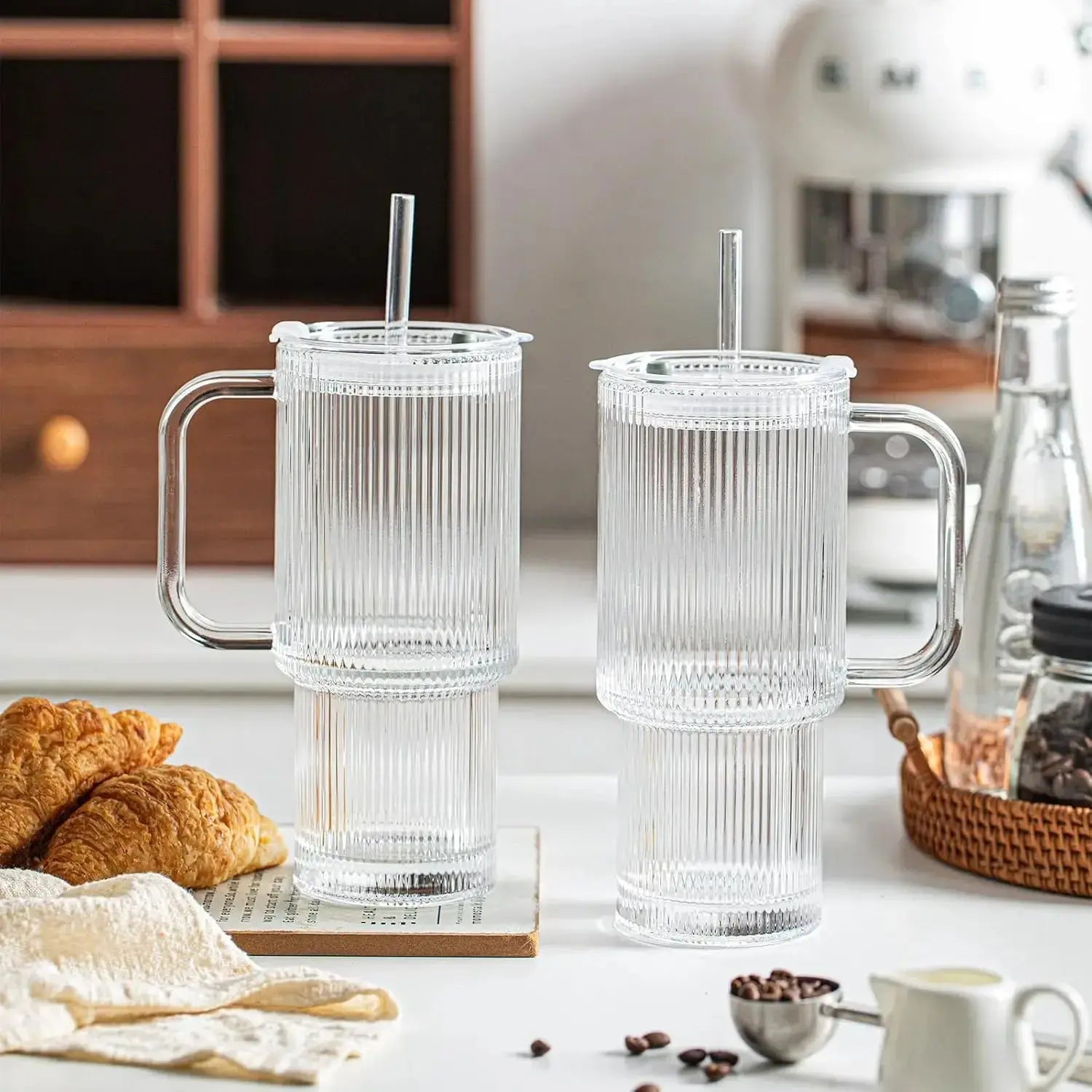 Ribbed Borosilicate Glass Cup — Heat Resistant with Spill PRedection