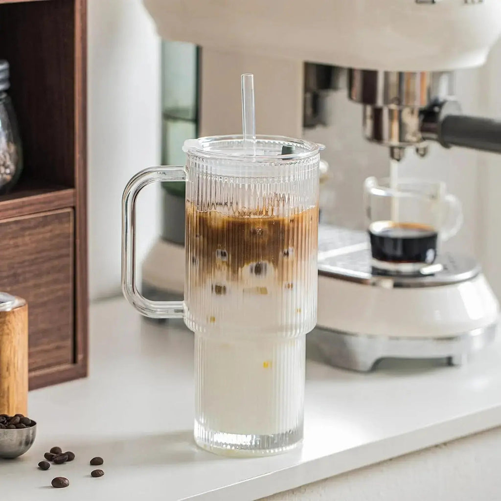 Ribbed Borosilicate Glass Cup — Heat Resistant with Spill PRedection