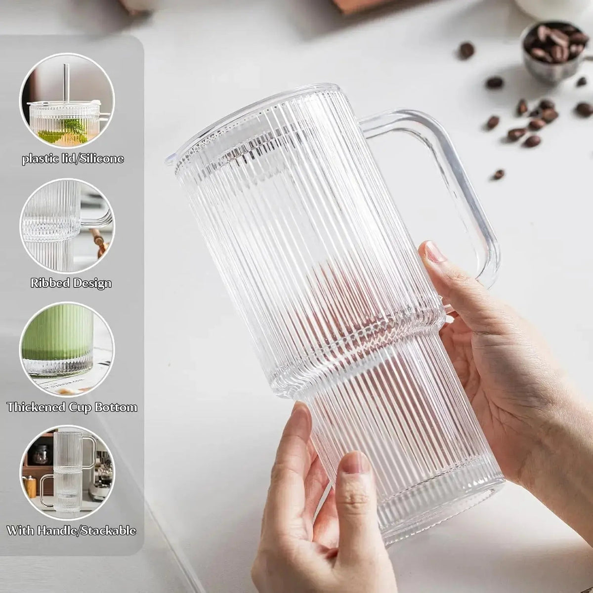 Ribbed Borosilicate Glass Cup — Heat Resistant with Spill PRedection