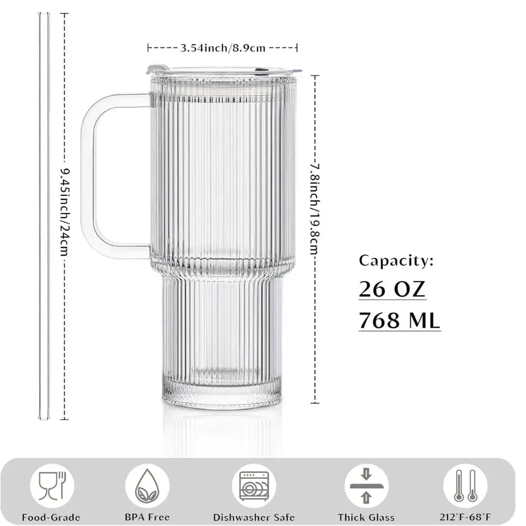 Ribbed Borosilicate Glass Cup — Heat Resistant with Spill PRedection