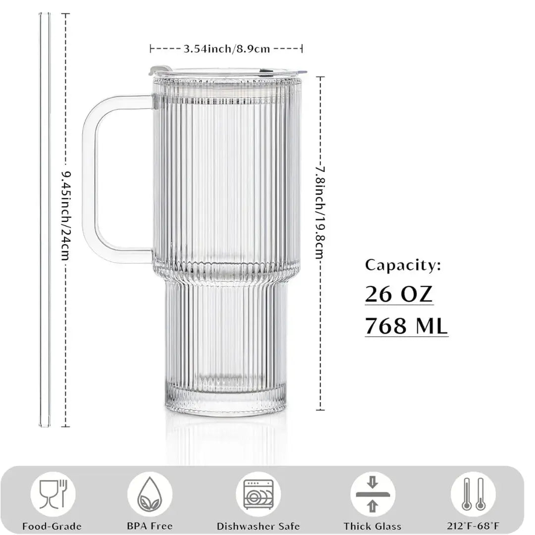 Ribbed Borosilicate Glass Cup — Heat Resistant with Spill PRedection