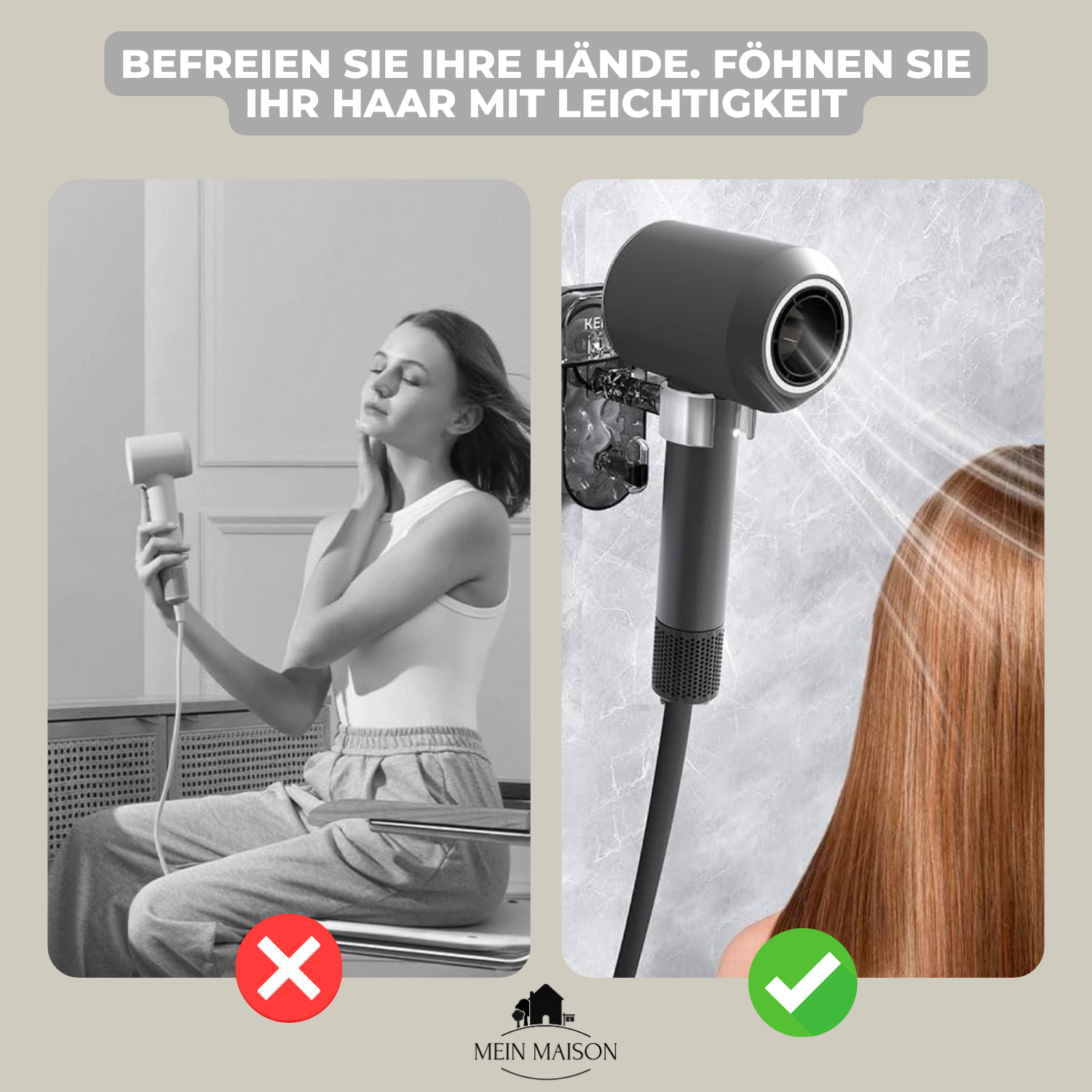 DryFix – Hair dryer practically accessible, no drilling required!
