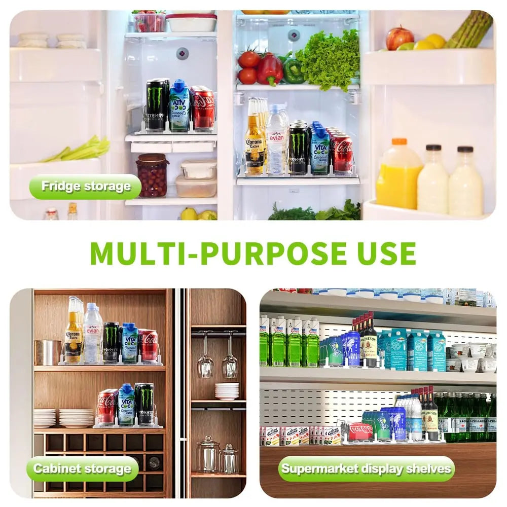Beverage Organizer with Ejection Mechanism – for Refrigerator & Pantry Shelf
