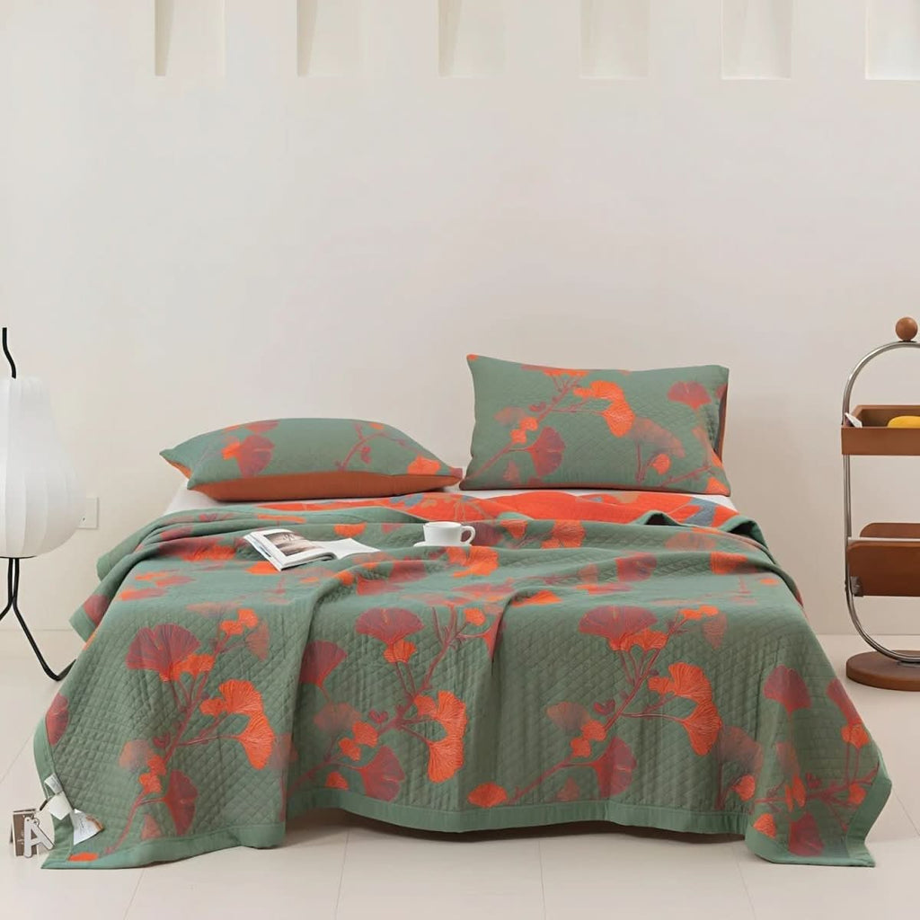 Cotton Bedding Set with Botanical Pattern