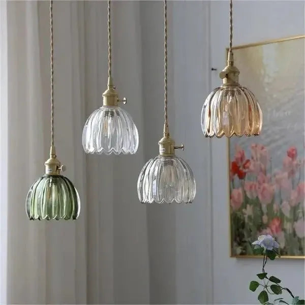 Elegant Glass Hanging Lamp in Flower Shape