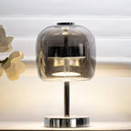 Gleam Glass Table Lamp – Smoky Grey USB-Powered Dimmable LED Light for Bedroom & Desk