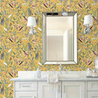 Golden Canopy Bird and Leaf Peelable Wallpaper