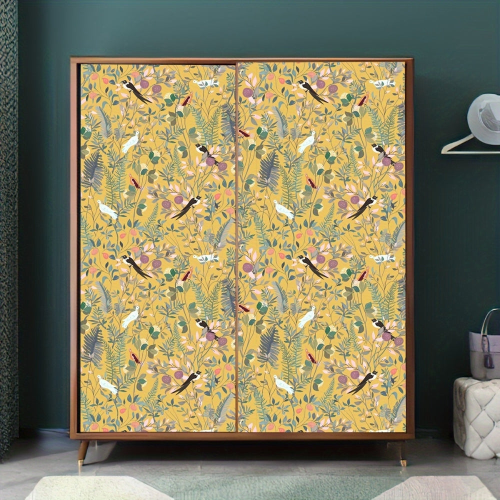 Golden Canopy Bird and Leaf Peelable Wallpaper