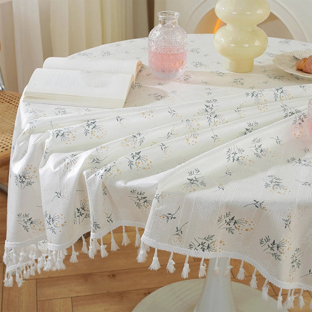 Golden Tassel Floral Round Table Cloth