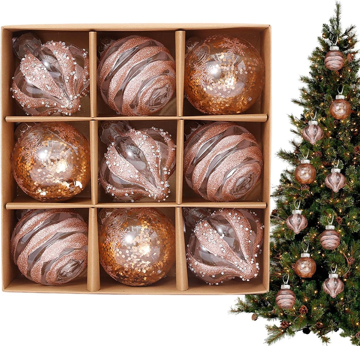 Golden Christmas Baubles Set | Plastic Christmas Ornaments