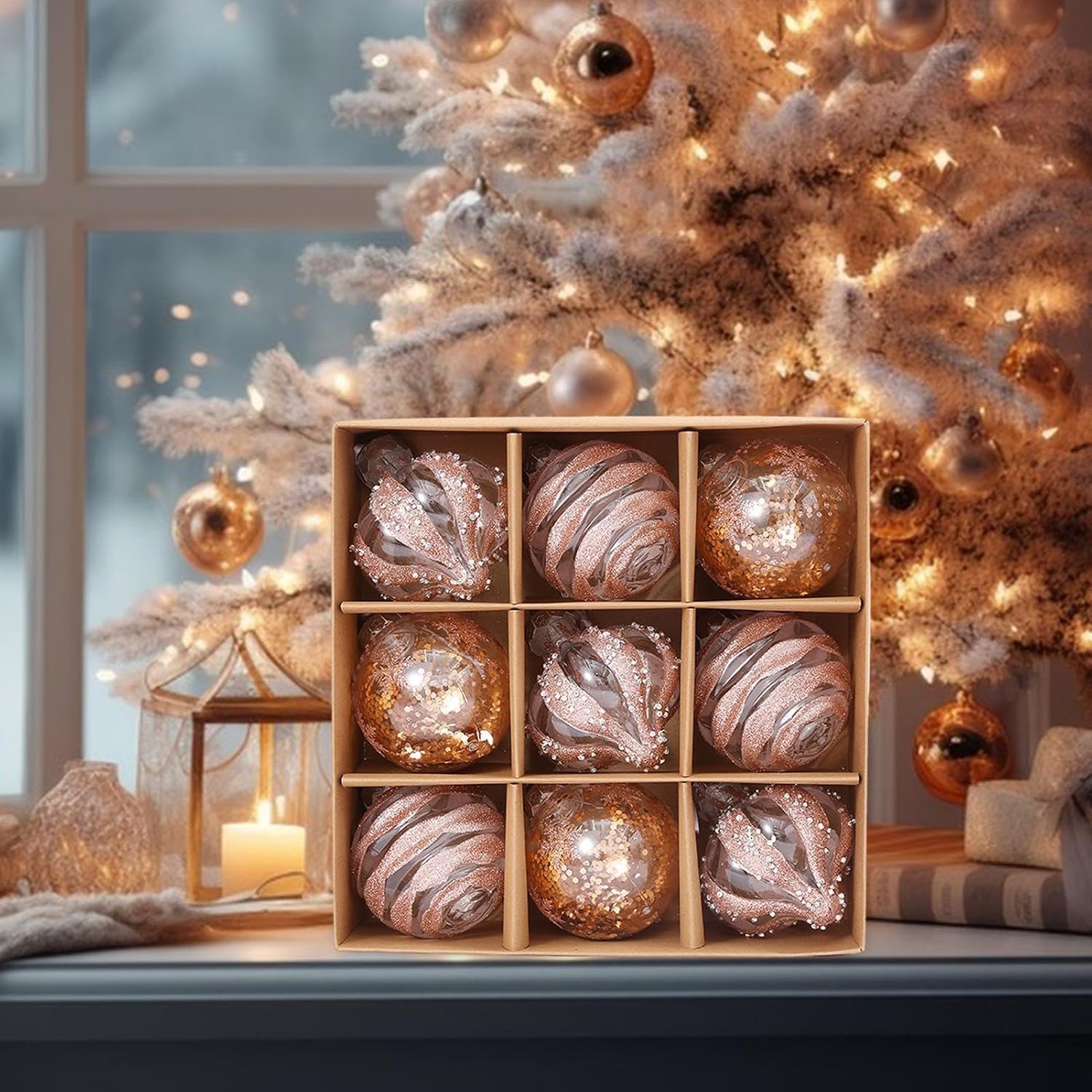 Golden Christmas Baubles Set | Plastic Christmas Ornaments