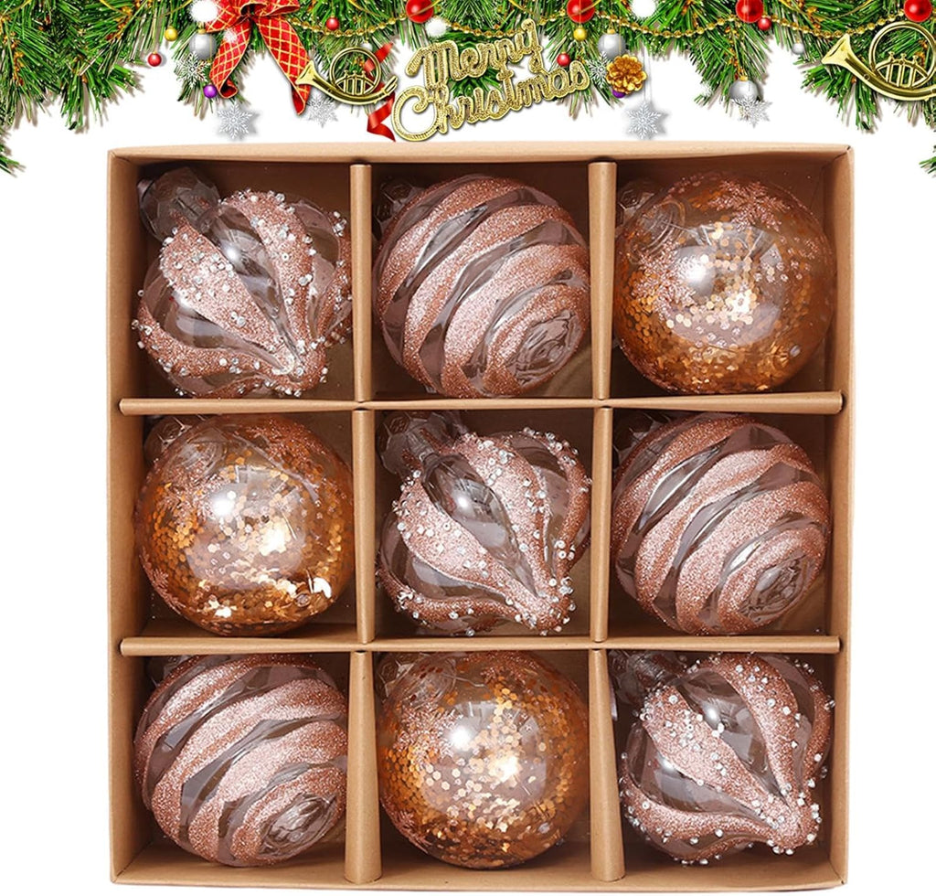Golden Christmas Baubles Set | Plastic Christmas Ornaments