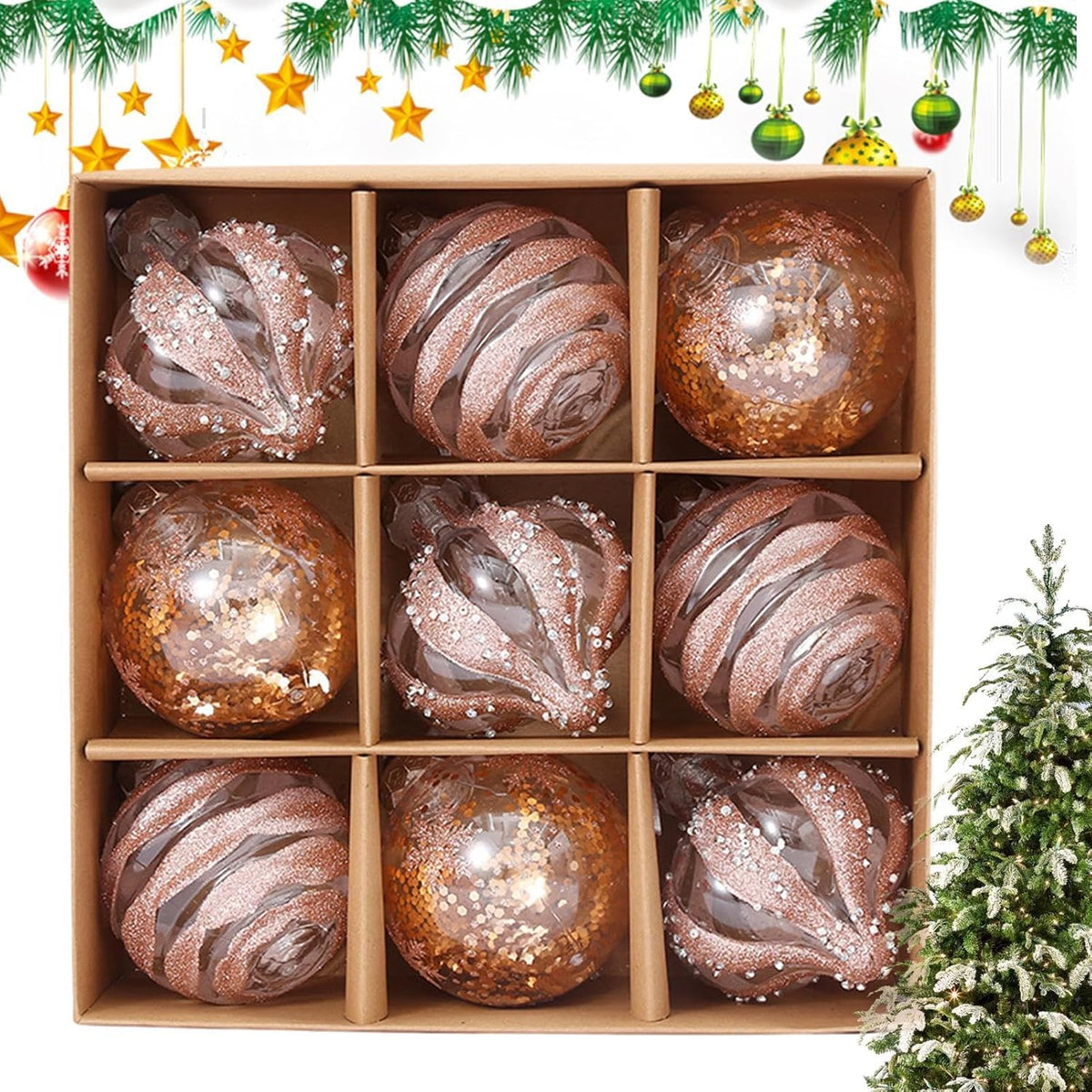 Golden Christmas Baubles Set | Plastic Christmas Ornaments