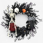 Halloween Door Wreath with Skeleton and Pumpkin – Atmospheric Seasonal Decoration