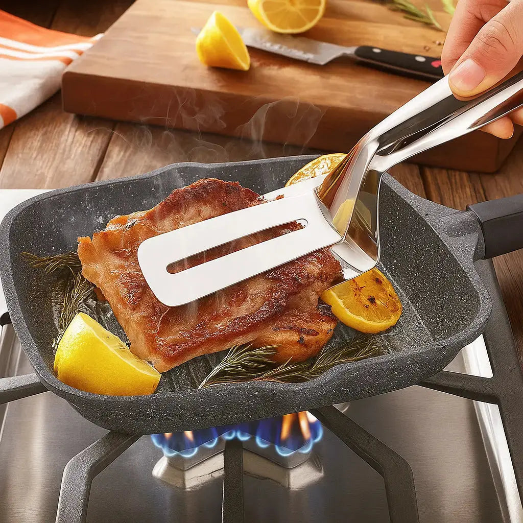 Grill tongs made of stainless steel – 2-in-1 spatula & gripping tongs