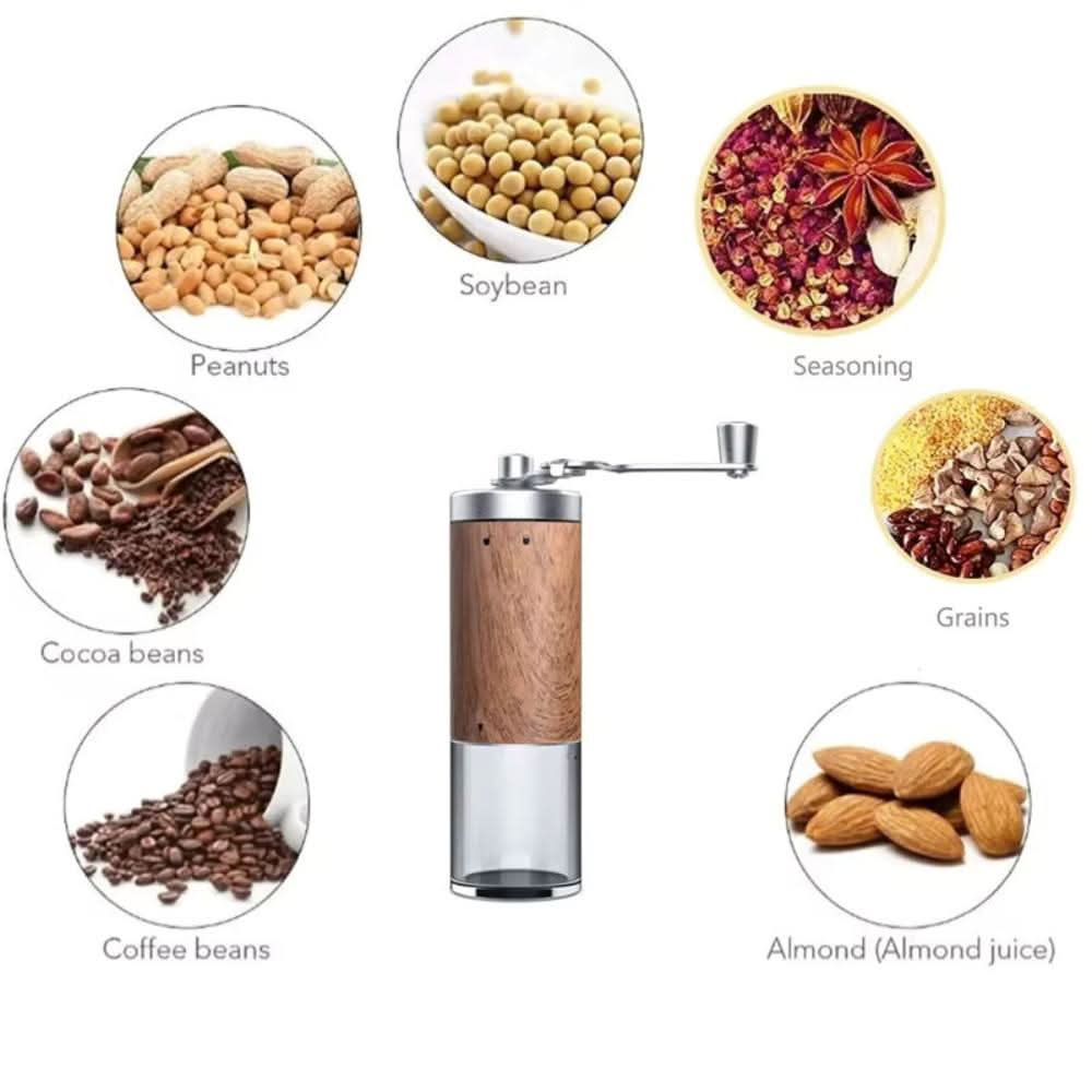 Portable wooden coffee mill for coffee and spices
