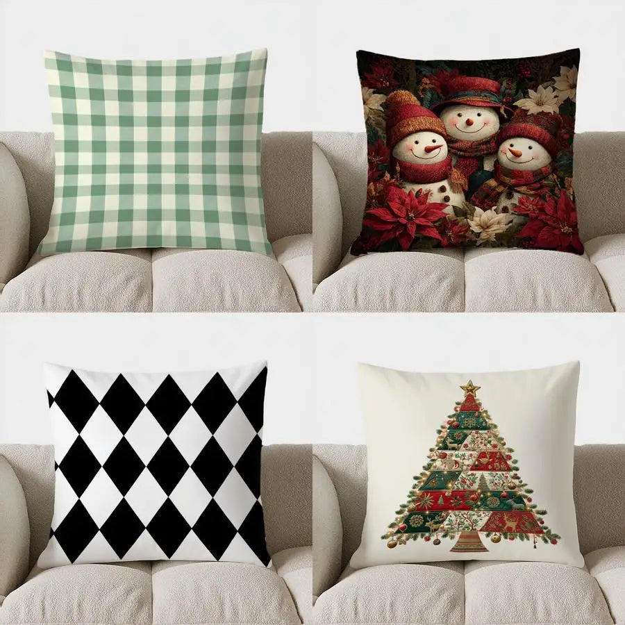 Green-White Checked Cushion Cover 40x40 | Decorative Cushion Cover
