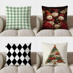 Green-White Checked Cushion Cover 40x40 | Decorative Cushion Cover