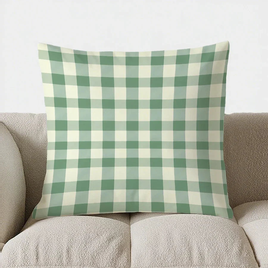 Green-White Checked Cushion Cover 40x40 | Decorative Cushion Cover