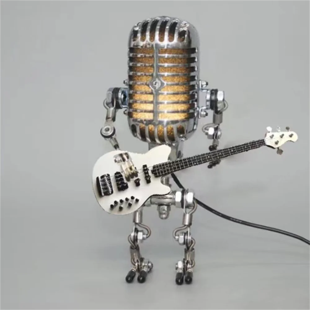 Designer table lamp robot with guitar for modern and creative interiors