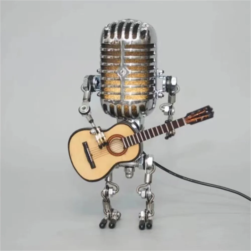 Designer table lamp robot with guitar for modern and creative interiors