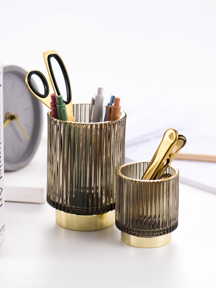 Elise Gold Foil Glass Makeup Halter & Organizer