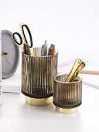 Elise Gold Foil Glass Makeup Halter & Organizer