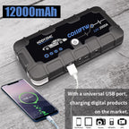 2000A UltraSafe 12V Car Jump Starter – Portable Battery Booster Pack with USB Charger & LED Flashlight – Up to 6.0L Petrol / 3.0L Diesel Engines